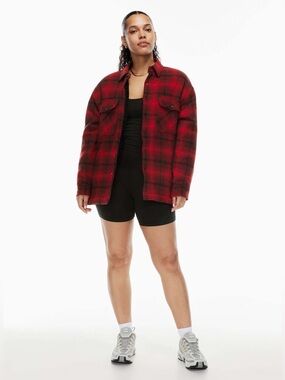 TNA Aritzia Prospect Shirt Jacket Shacket Size 2 Oversized Red Black Fall Autumn